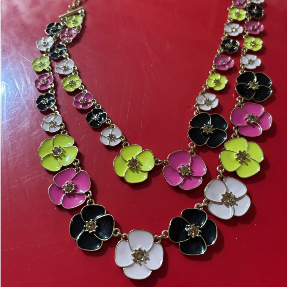 Kate spade beautiful enamel + rhinestone  masses of flowers necklace multi layer
